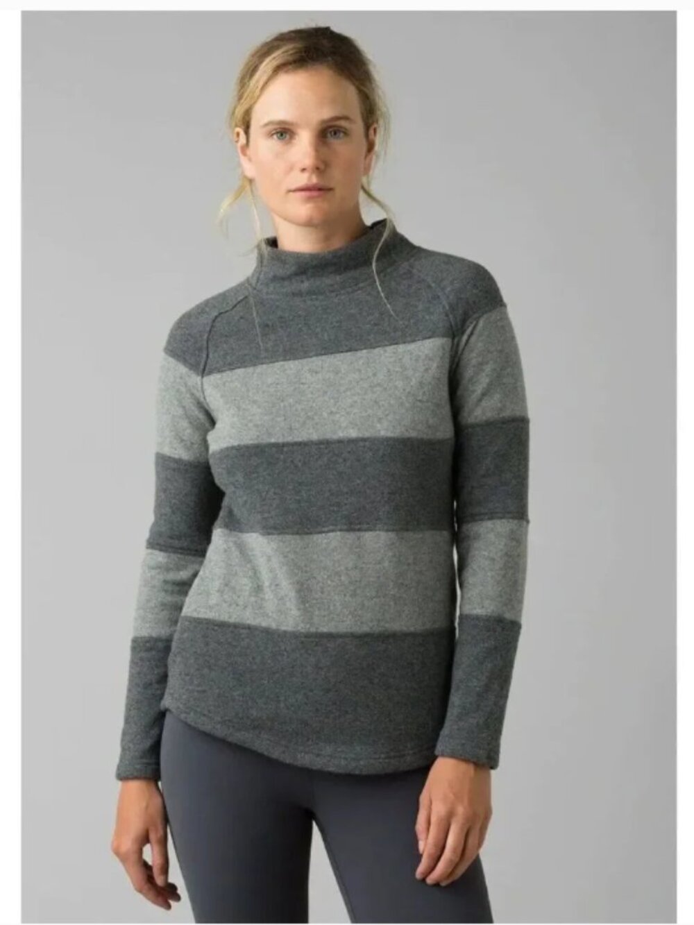 Prana Dessau gray stripe wool blend mock neck sweater top S